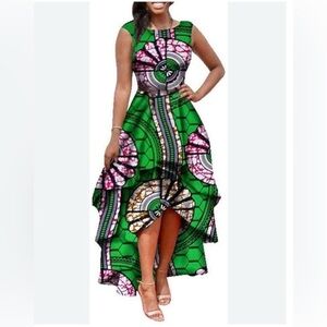 Inorin Women's African Print High Low Maxi Dress Size XL